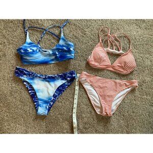 Cupshe Blue Marble & Coral Stripe Women's Bikini Set